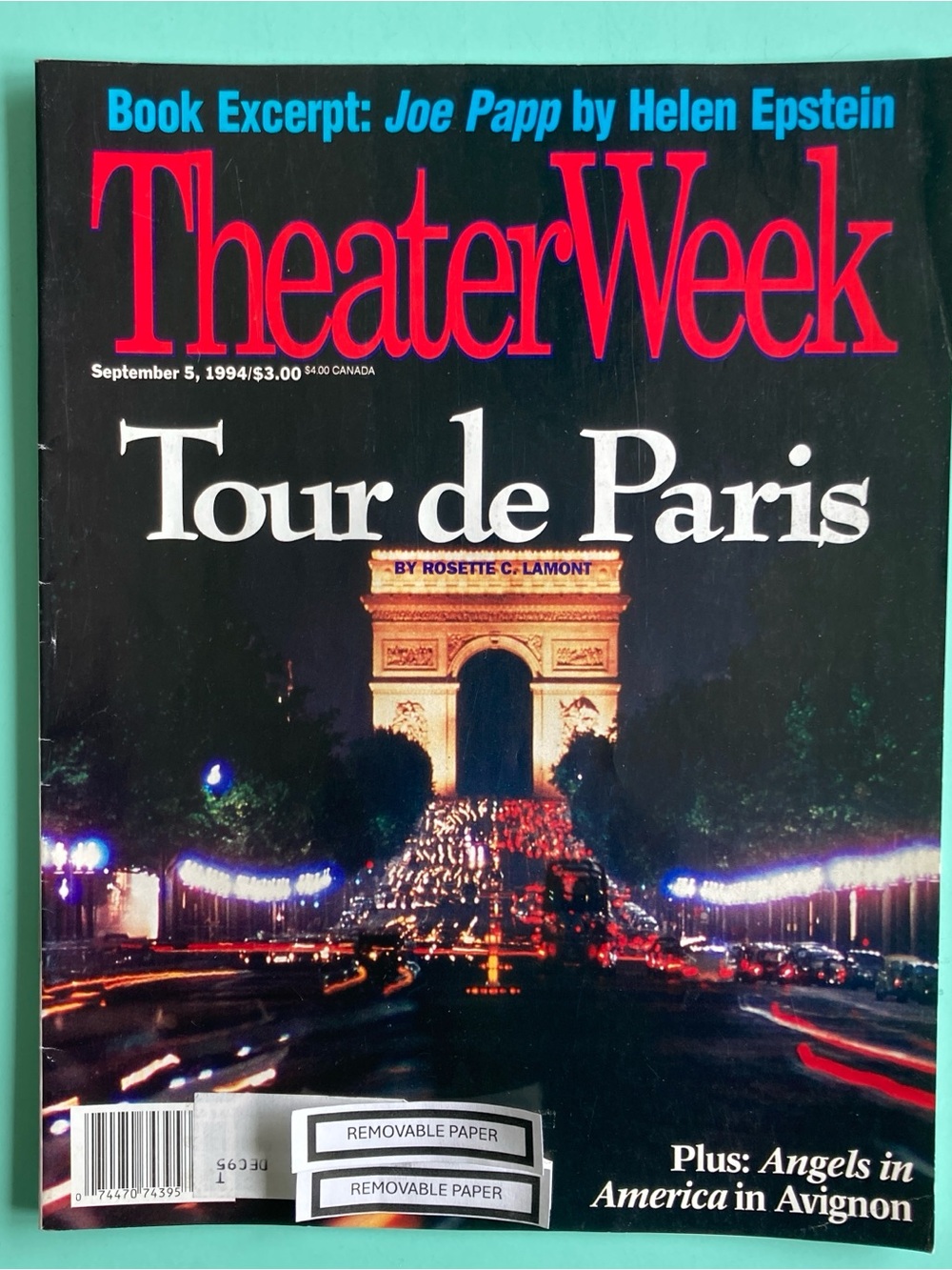 Tour de Paris - Joe Papp Theater Week Magazine  September 5 1994 Label Attached